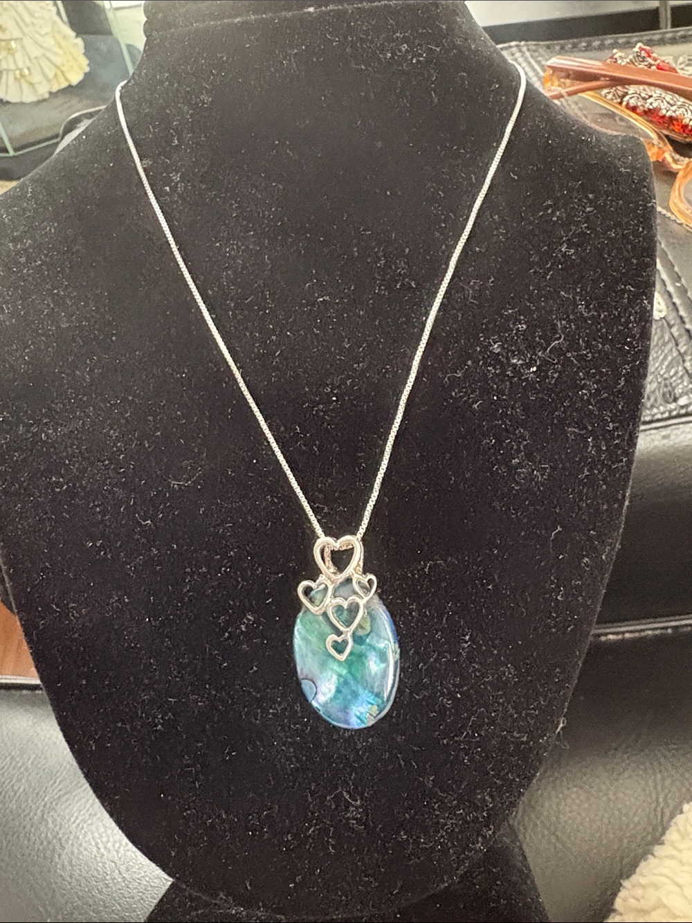 Sterling Silver Heart New Zealand Paua Shell Pendant With 925 Chain - Picture 2 of 7